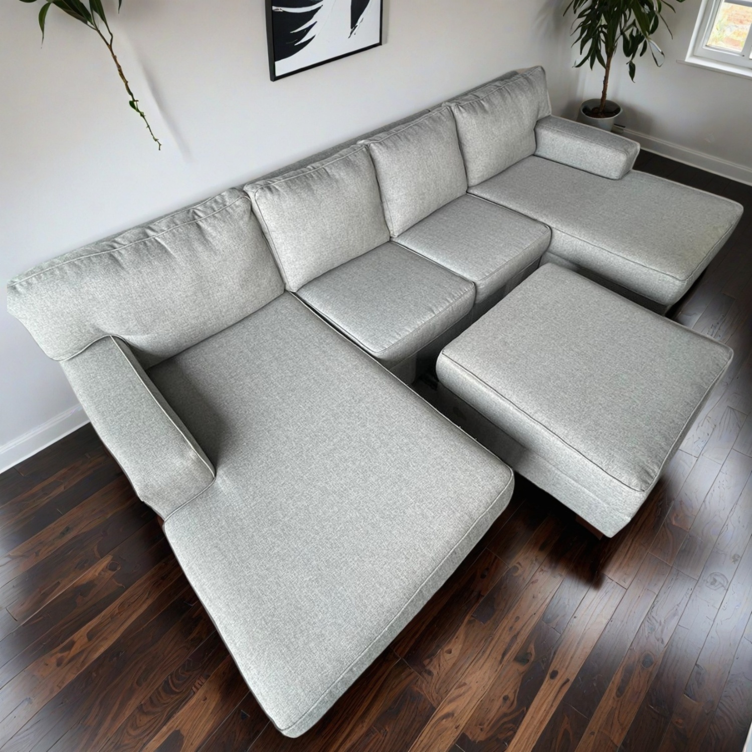 Gray Double Chaise Sectional Couch with Ottoman Image #1 | Ivy Store