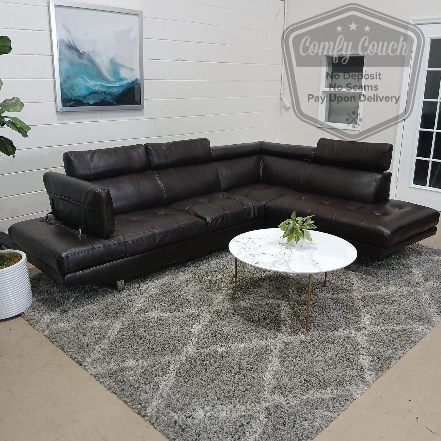 🛋️Small Brown Faux Leather Sectional (Delivery Available!! ) Image #1 | Ivy Store