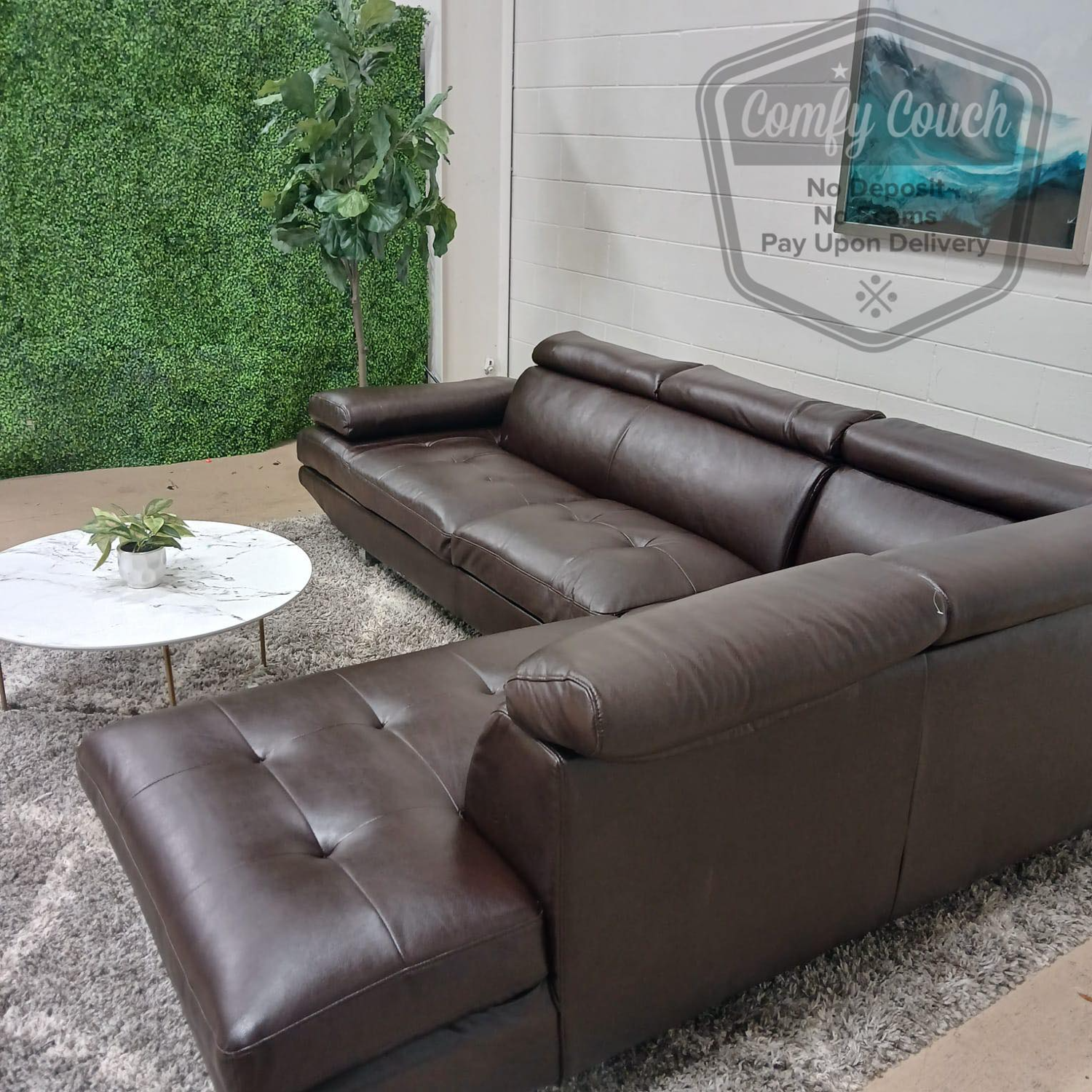 🛋️Small Brown Faux Leather Sectional (Delivery Available!! ) Image #2 | Ivy Store