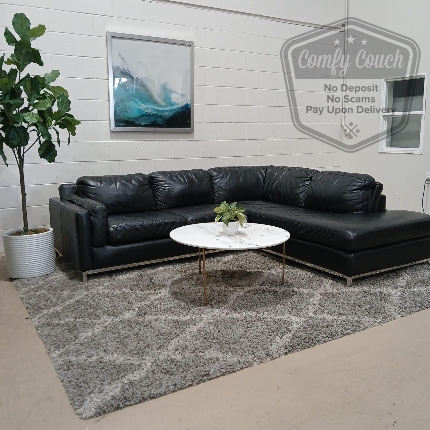  Black Leather Sectional - Havertys (Delivery Available!! ) Image #2 | Ivy Store