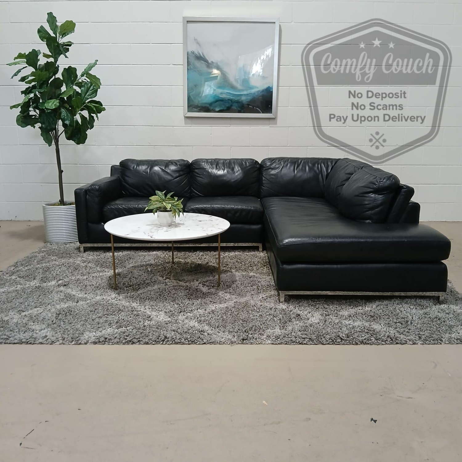  Black Leather Sectional - Havertys (Delivery Available!! ) Image #1 | Ivy Store