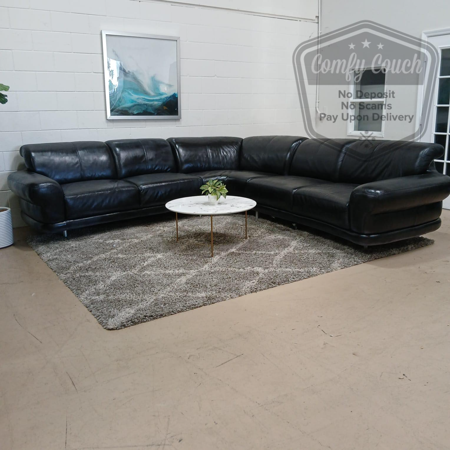 💎 Natuzzi Sectional - Black Genuine Leather  (Delivery Available!! ) Image #2 | Ivy Store