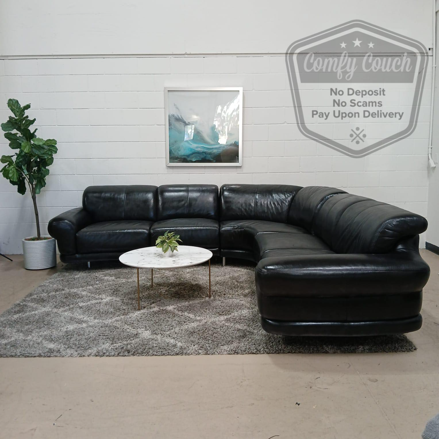 💎 Natuzzi Sectional - Black Genuine Leather  (Delivery Available!! ) Image #1 | Ivy Store