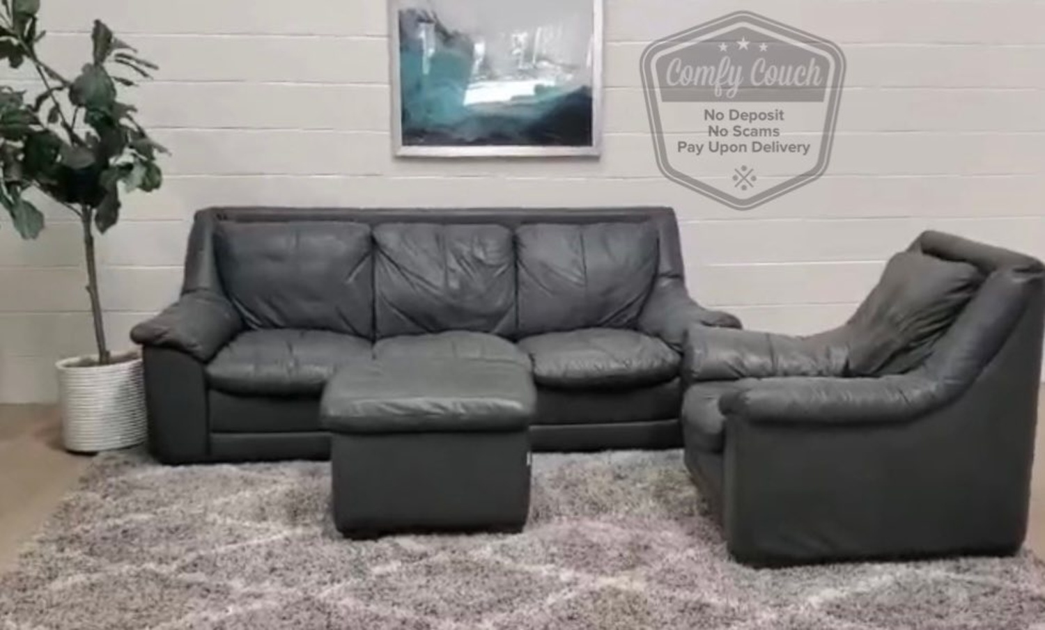 💎 Nicoletti Italian Leather Sofa Set w/ ottoman (Delivery Available!! ) Image #1 | Ivy Store
