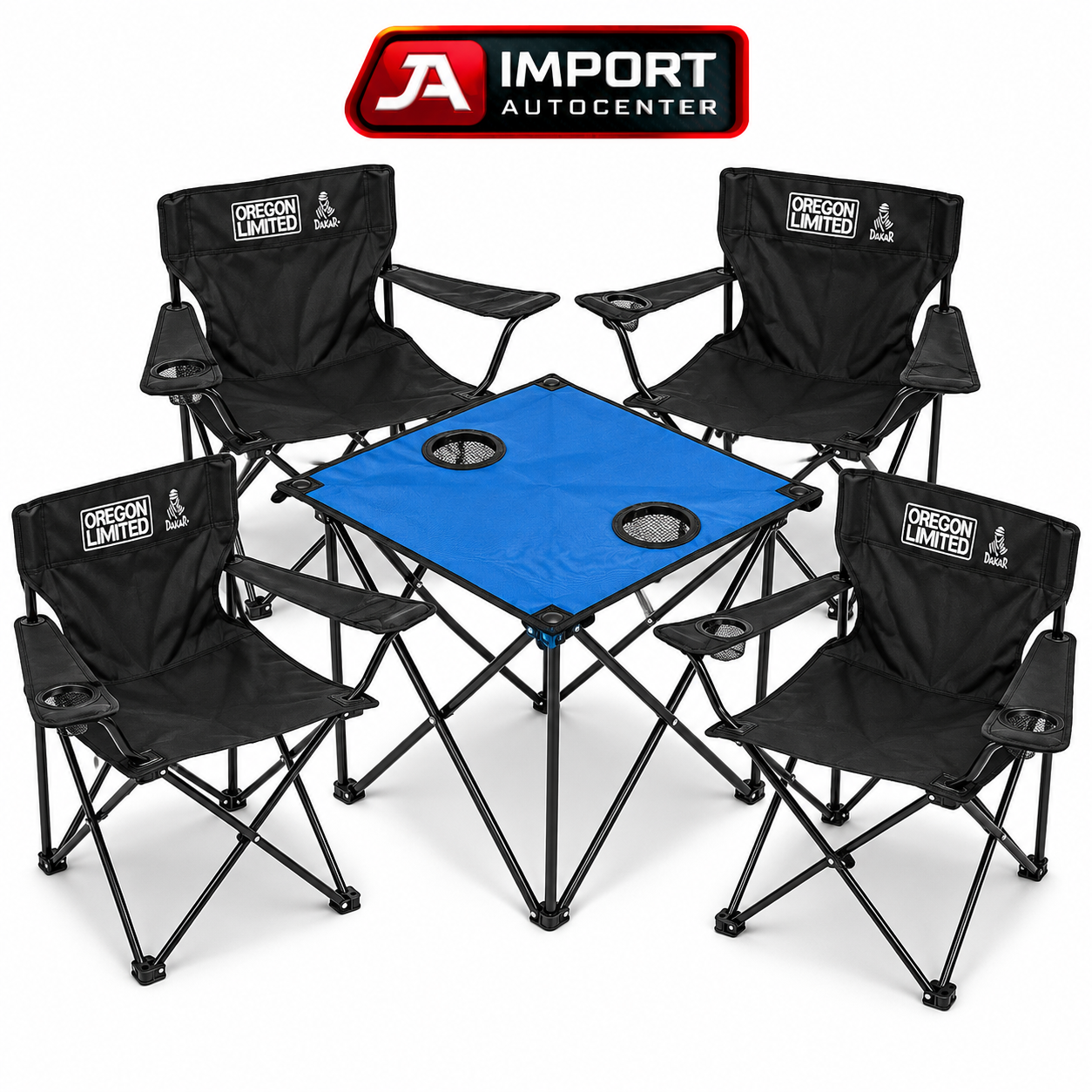 Combo Camping Oregon Limited – 4 Sillas Plegables + Mesa con Posavasos