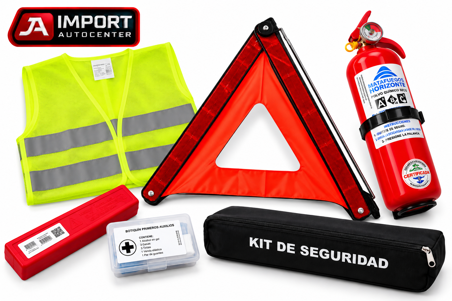 Kit de Seguridad Vehicular Completo – Matafuego + Chaleco + Baliza + Botiquín + Bolso