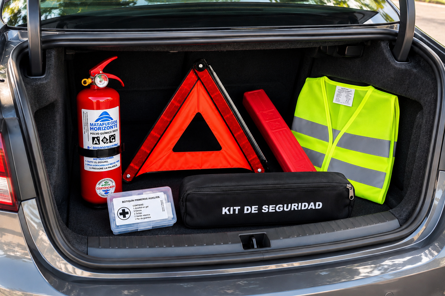 Kit de Seguridad Vehicular Completo – Matafuego + Chaleco + Baliza + Botiquín + Bolso - imagen 2