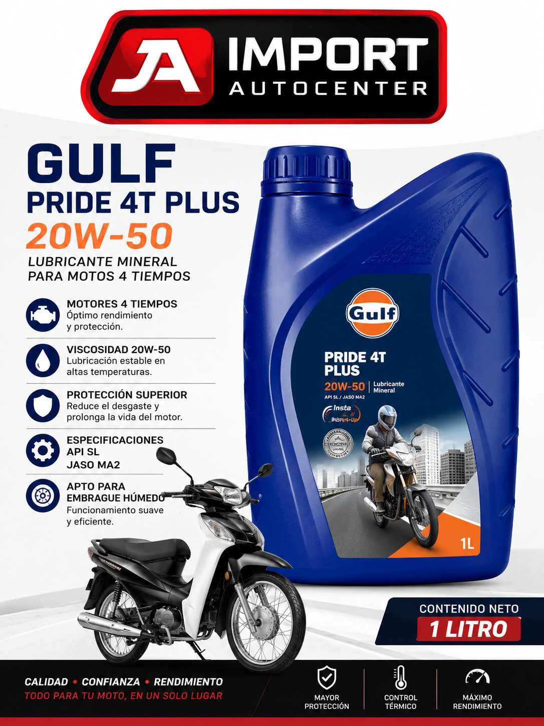 Aceite Moto 110cc 20w50 Gulf 4T Plus - imagen 2