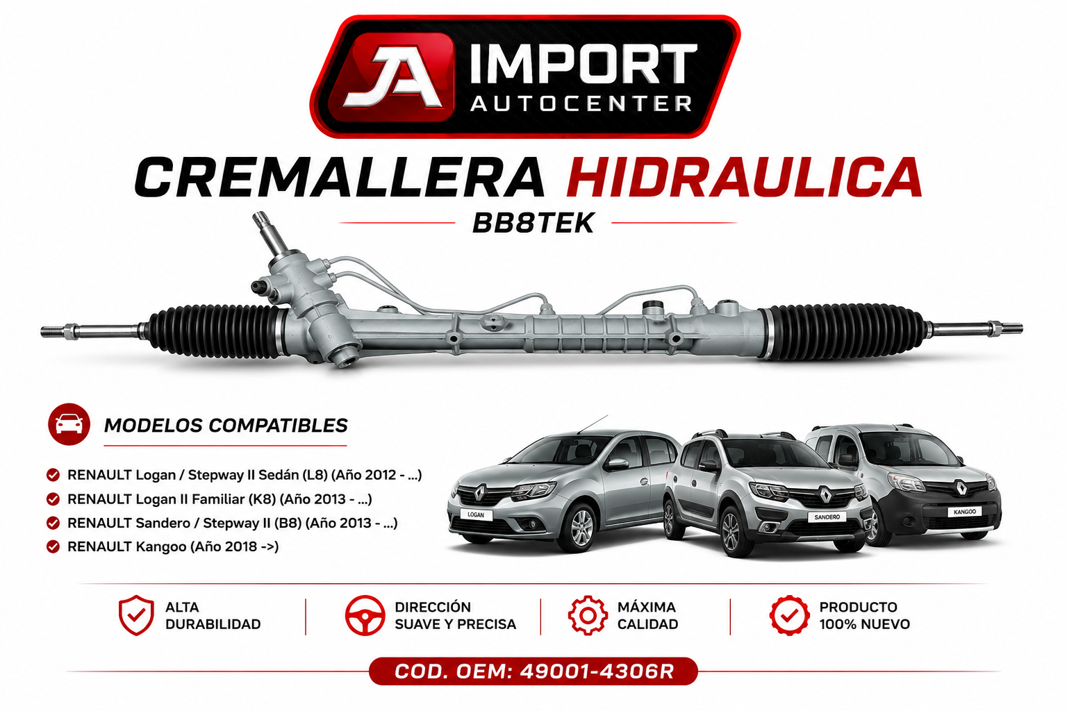 Cremallera De Dirección Renault Logan - Sandero - Kangoo 2012/2020 - imagen 2