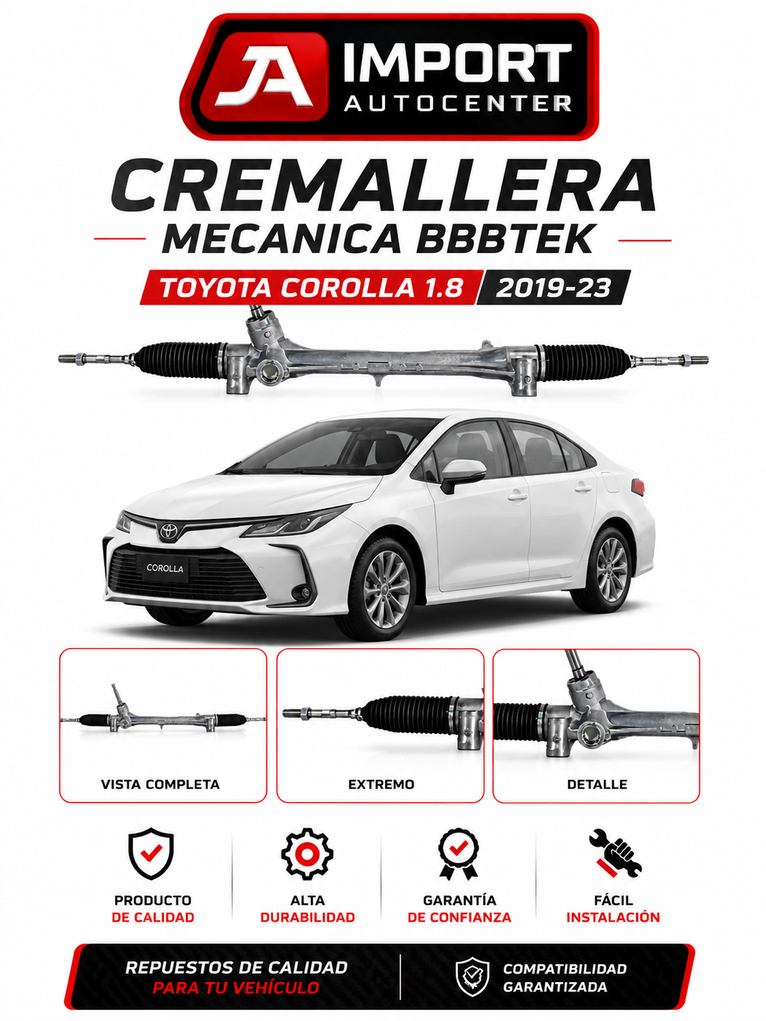 Cremallera Dirección Mecánica Toyota Corolla 1.8 2019 a 2023