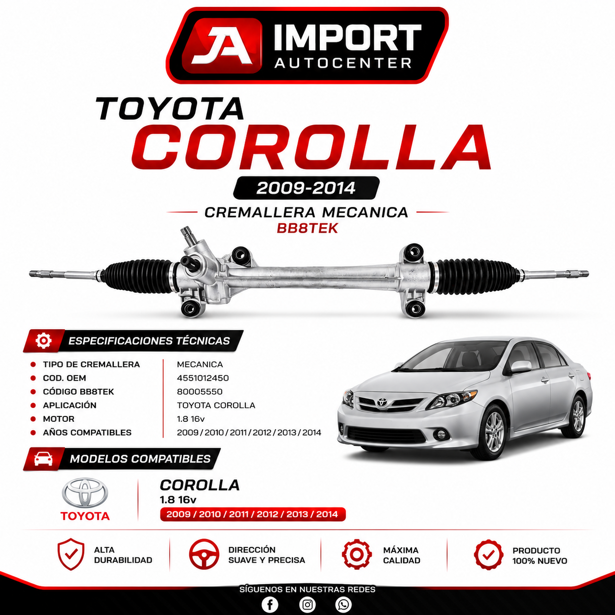 Cremallera Toyota Corolla 2009 Al 2014 - imagen 2