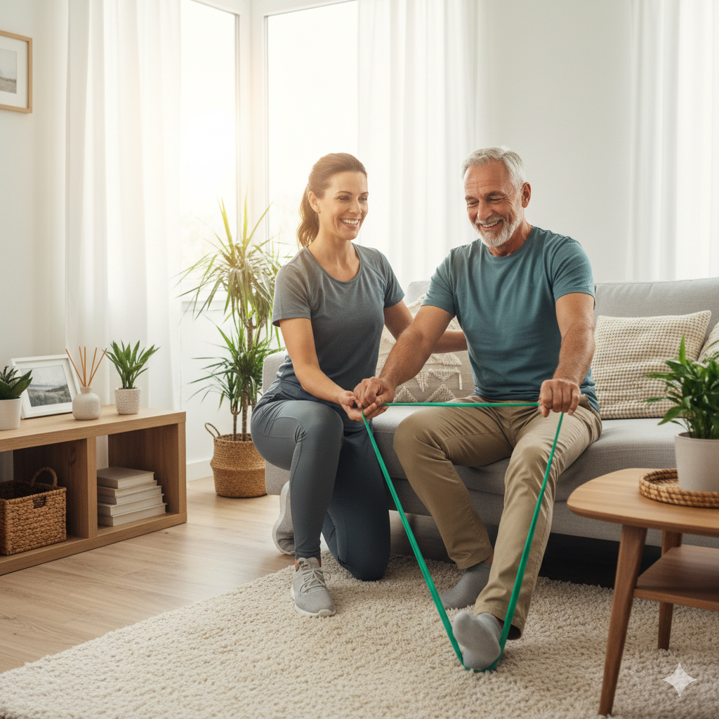 Physiotherapist providing care at a patient's home