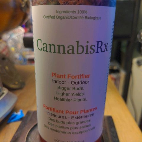 Unknown strain growlog photo: CannabisRX fortifier.
Use weekly during the dark cycle.