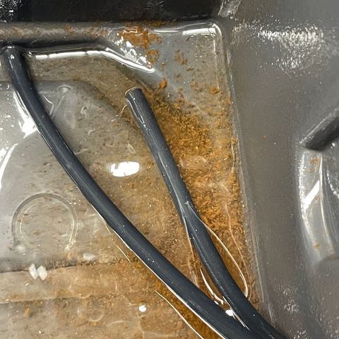 Amnesia Haze A growlog photo: Looks like nutes were dropping out of solution, probably due to adding pH without water buffer. New res water looks clear after adding 5ml/200ml pH/water mix. 