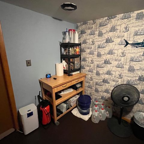 Pineapple Express P3 growlog photo: 9:45pm- 
Got a shelf to store all the nutrient junk and what not and freed up tons of space for activities. Little device left of the paper towels is the other CO2 alarm. Door is sealed using unconventional but remarkably effective methods so the room is as good as it can be. 
Moved H2O solution away from the outlet a bit.