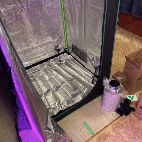 GSC x Jack Herer growlog photo: Needed a spot to turn this to flower next week so I picked up a 3x3x6 Lumo-x and a new Phlizon 1200 led light.  The 1200 was to replace the Phlizon 900 in the 4x4 tent for additional coverage.  Tent was $119, light for the 4x4 was $135 and the vivosun inline fan setup with speed control, charcoal filter and duct/clamps was $119.  Good purchase and still leaves the original Phlizon 600 for germination/seedlings in the side compartment 1x4