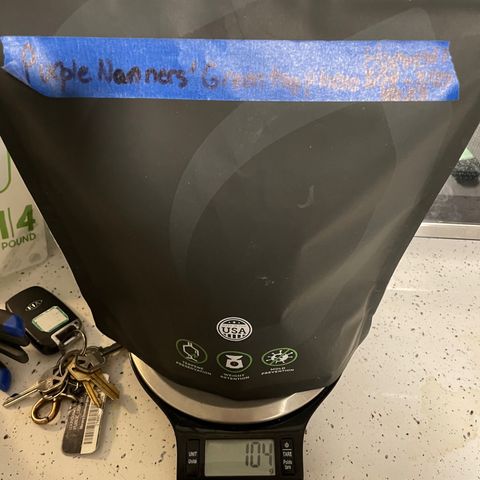 Purple Nanners’ - FastBuds Autoflowers #1 growlog photo: This is the trim weighed out + the final weight of the trimmed bud