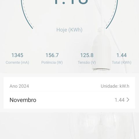 Demeter growlog photo: Comprei uma tomada inteligente, apenas para saber, em tempo real, meu consumo de energia no Grow.
Nessa imagem, o umidificador e o ventilador externo estão desligados. Apenas as luzes, a ventilação interna e os exaustores estão ligados.
O ventilador externo gasta demais, o deixarei desligado nos dias de pouco calor.
Um pouco antes do horário de desligamento das luzes farei testes para saber quanto cada aparelho consome, mas individualmente, ligando um aparelho de cada vez...