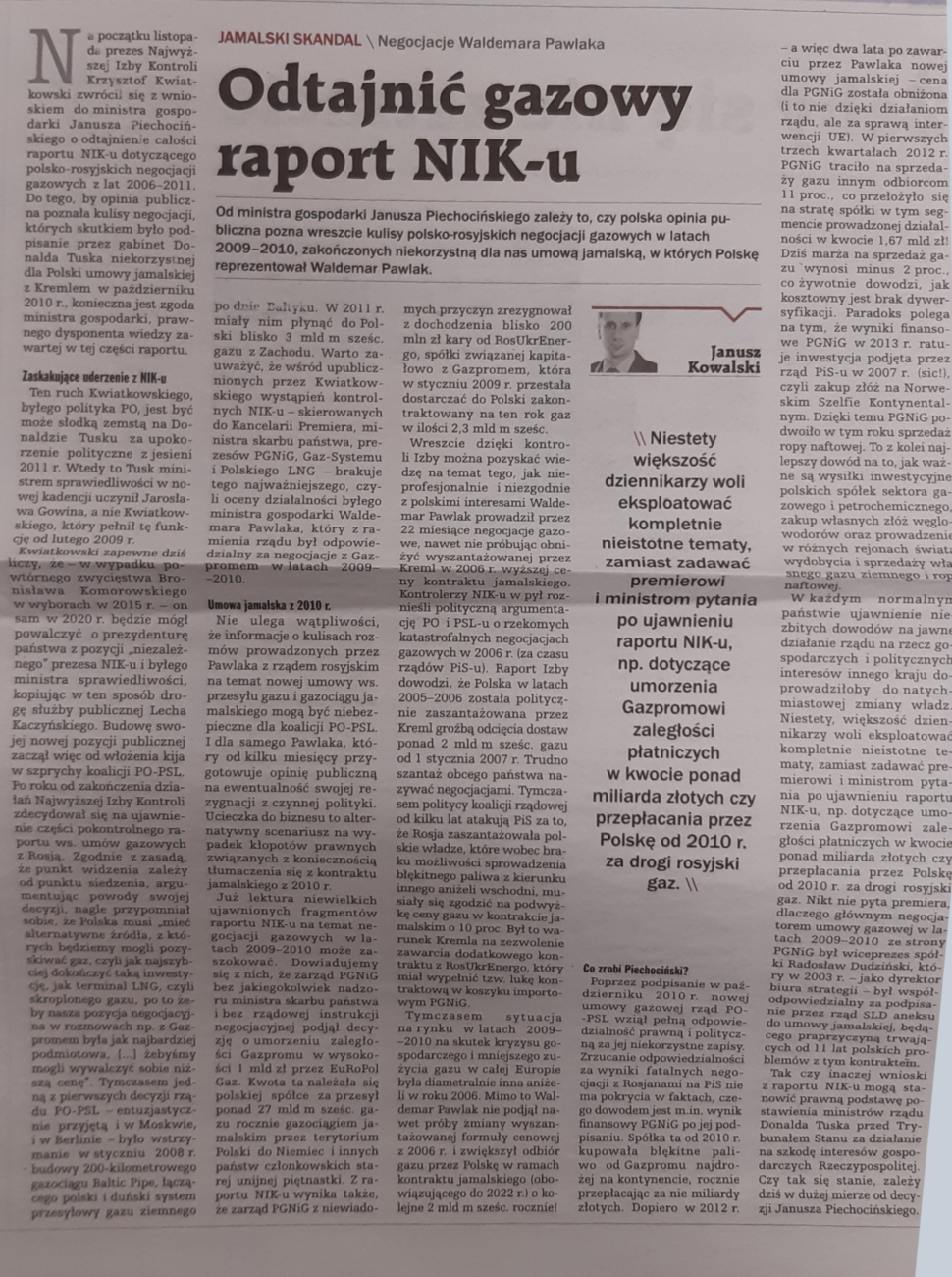 Odtajnić gazowy raport NIK