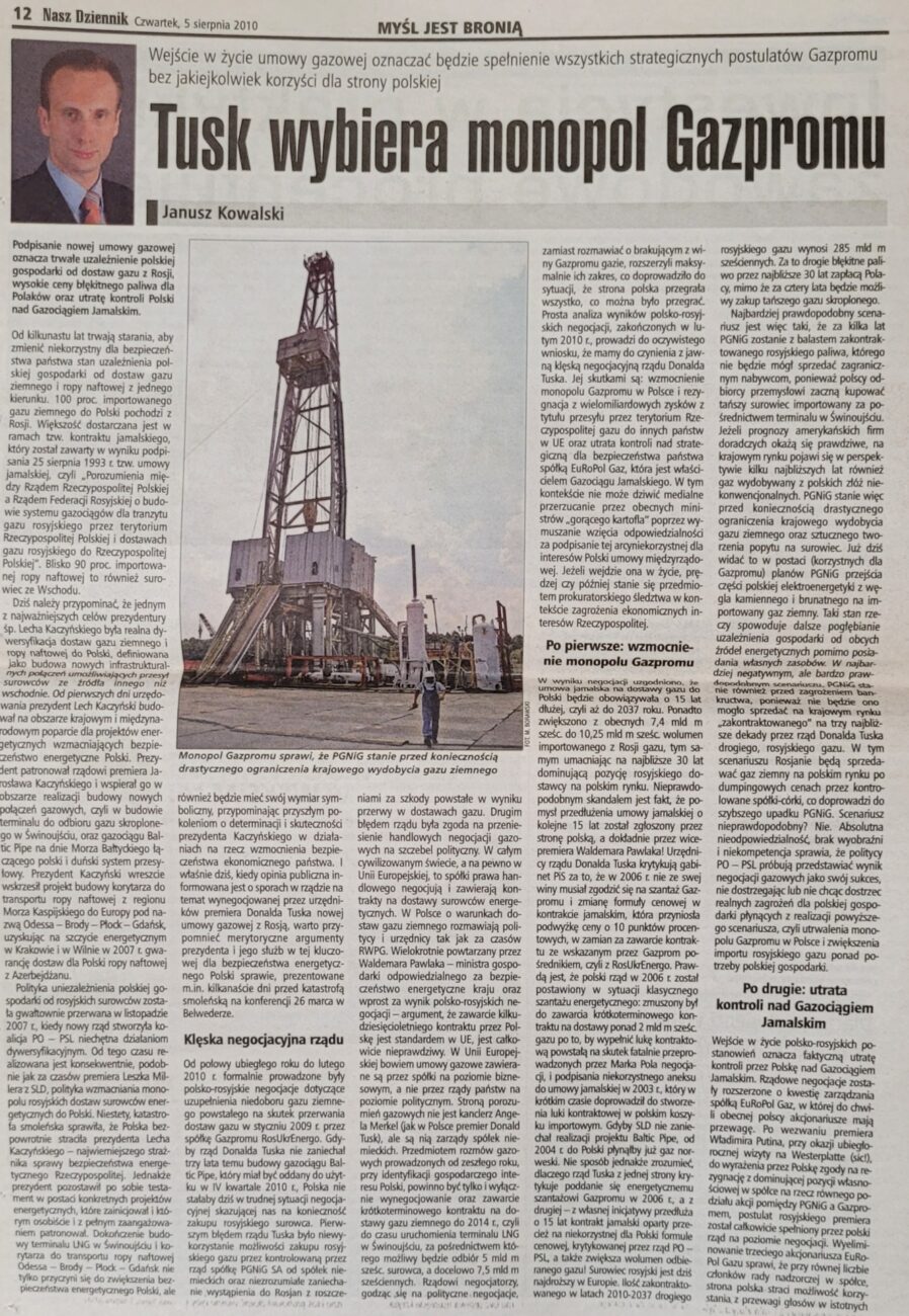 Tusk wybiera monopol Gazpromu