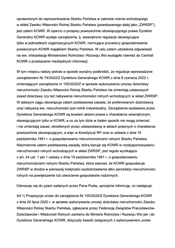 Podsumowanie kontroli poselskiej w KOWR w Opolu