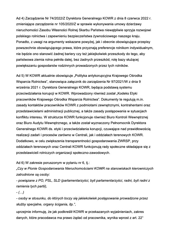 Podsumowanie kontroli poselskiej w KOWR w Opolu