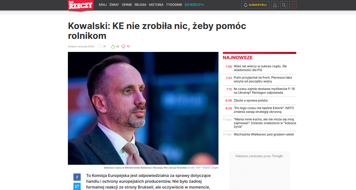 Komisja Europejska nie zrobiła nic, żeby pomóc rolnikom