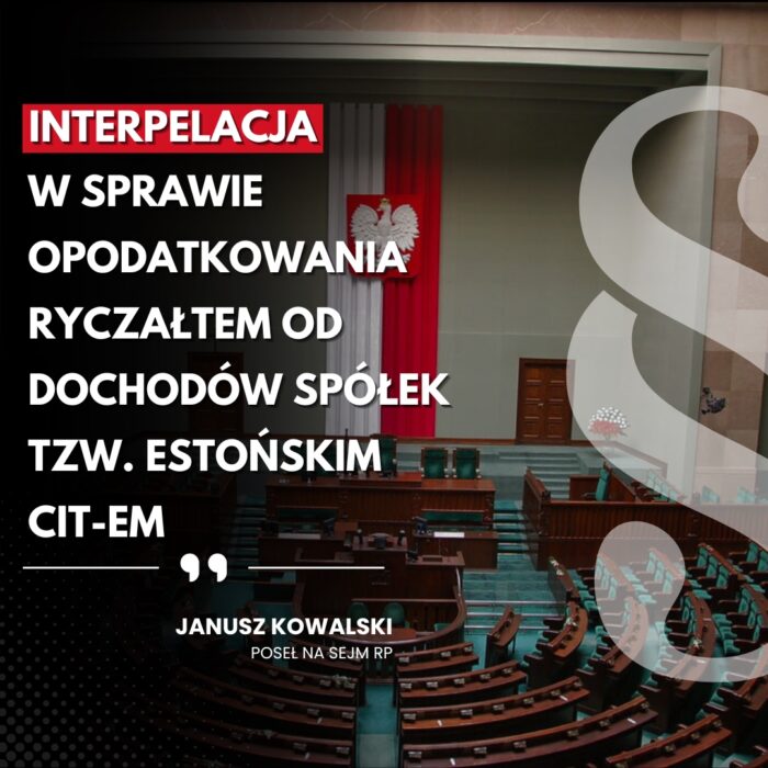 Interpelacja ws. opodatkowania ryczałtem od dochodów spółek, tzw. estońskim CIT-em