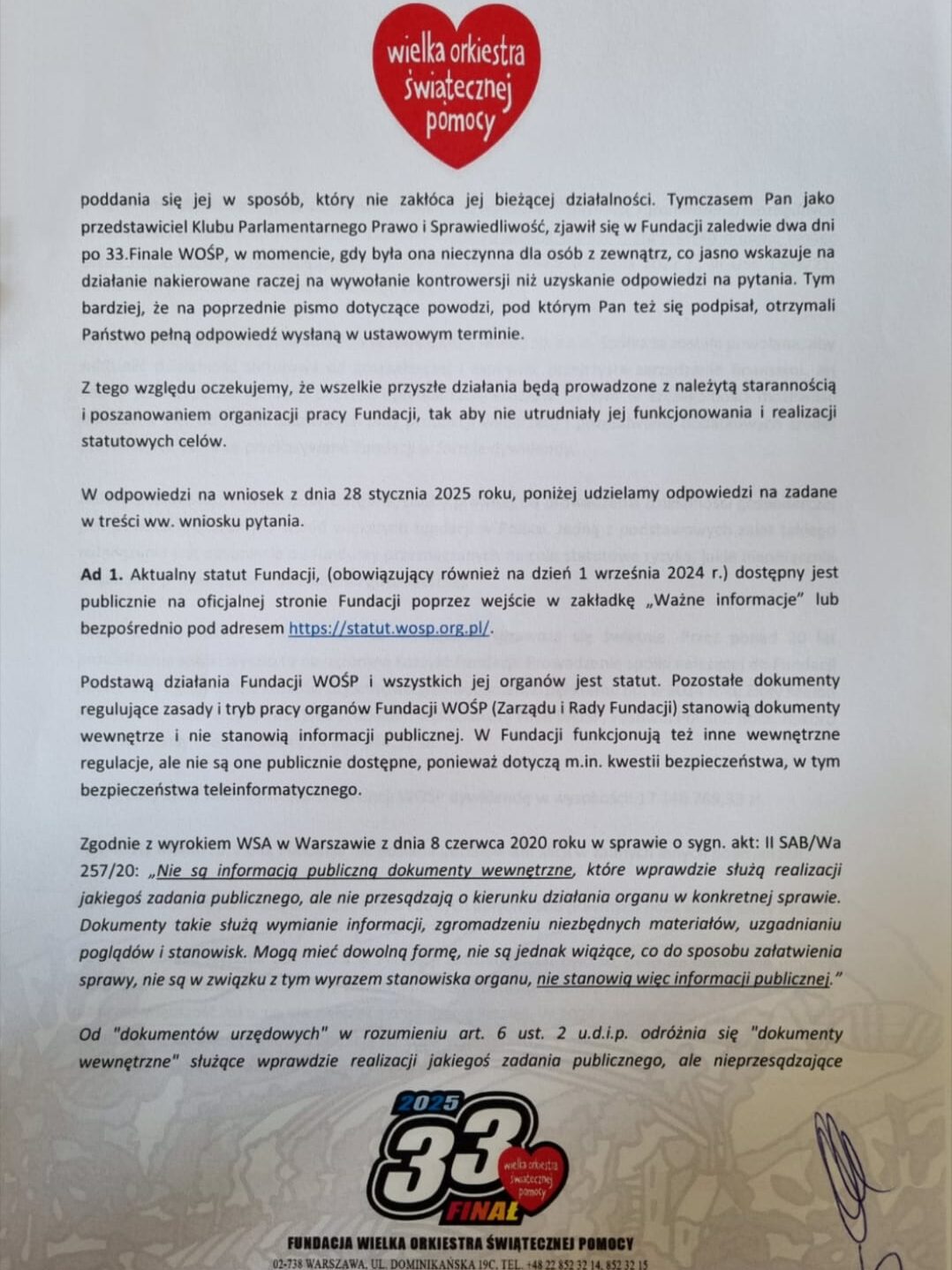 Odpowiedź Jerzego Owsiaka na pytania posła Janusza Kowalskiego!