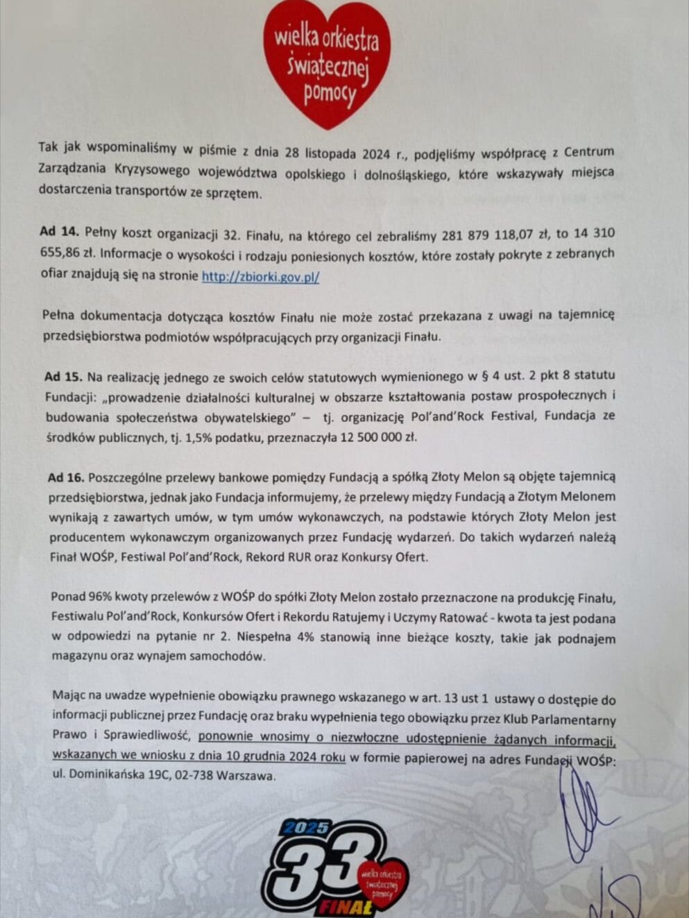 Odpowiedź Jerzego Owsiaka na pytania posła Janusza Kowalskiego!