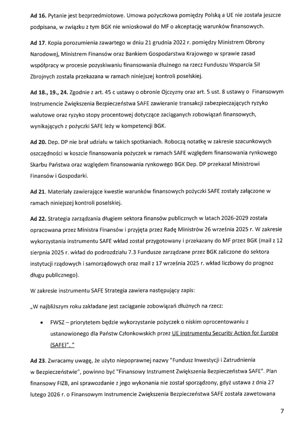 Ujawniam wyniki kontroli poselskiej w sprawie instrumentu SAFE