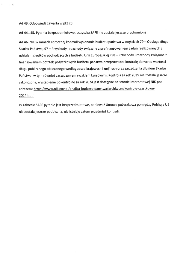 Ujawniam wyniki kontroli poselskiej w sprawie instrumentu SAFE