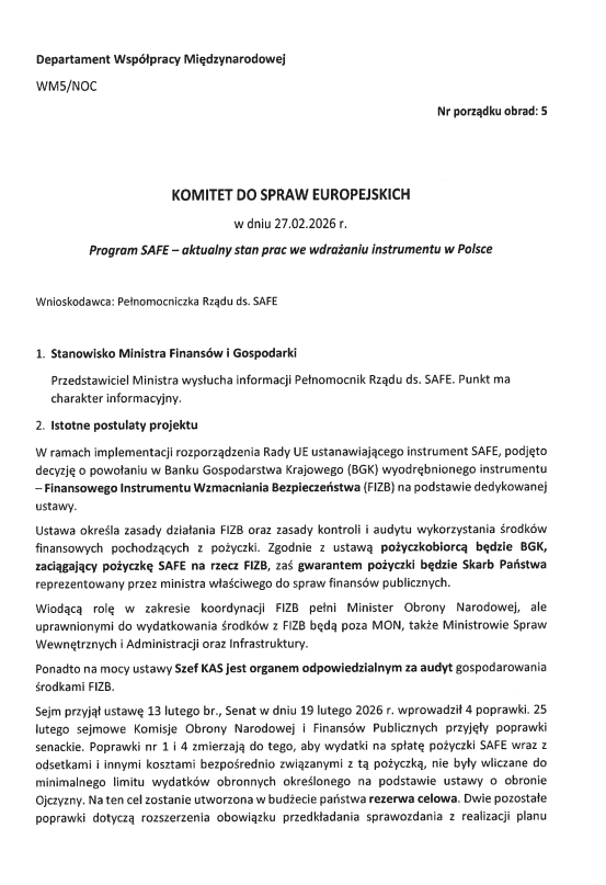 Ujawniam wyniki kontroli poselskiej w sprawie instrumentu SAFE