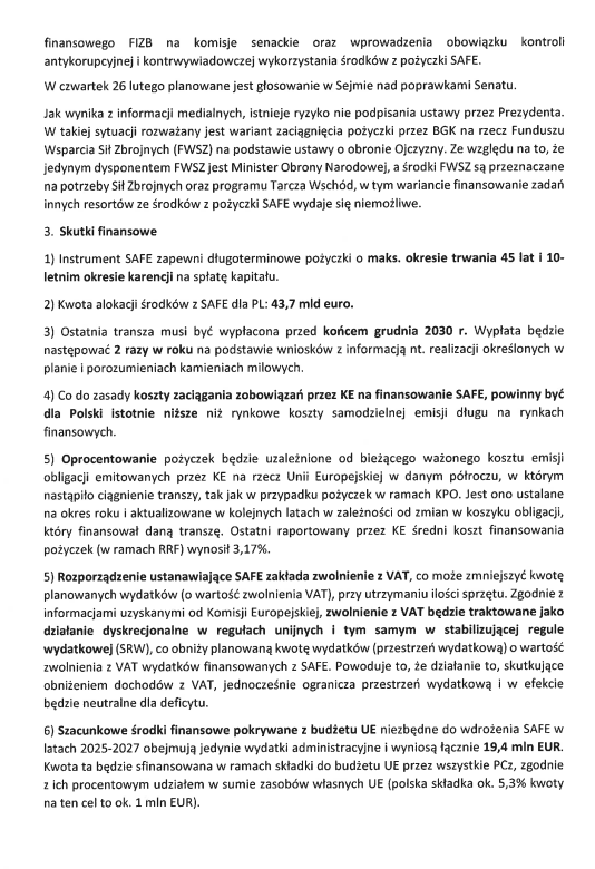 Ujawniam wyniki kontroli poselskiej w sprawie instrumentu SAFE