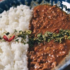 脂身を取って割いたふわふわの鶏肉に、生姜が効いたカレーライス