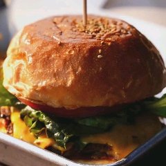 Vegetarian patty with red cheddar and special sauce burgers