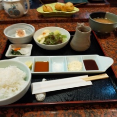 Assorted deep-fried skewers set meal with five tastes.