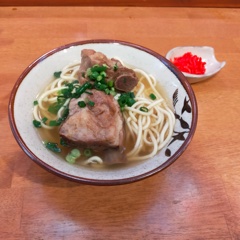 Soki soba with meat from a large bone