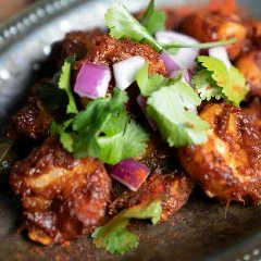Indian version of shrimp chili with large prawns