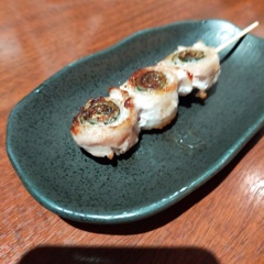 Pork belly and shiso skewer