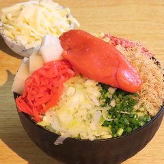 Cheese monja with a whole mentaiko (cod roe) on top