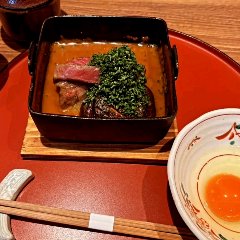 White miso sukiyaki served at a kaiseki counter ryotei