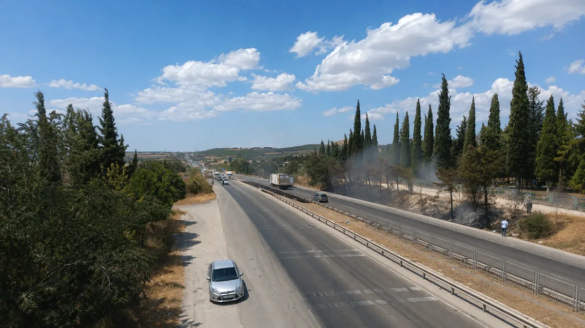 Bursa-İzmir yolunda anız yangını: Alevler kara yoluna ulaştı