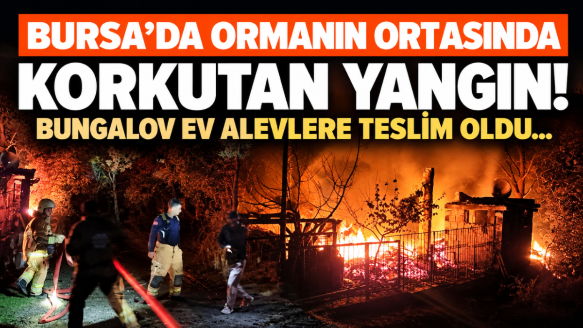 Bursa'da ormanın ortasında korkutan yangın! Bungalov ev alevlere teslim oldu....