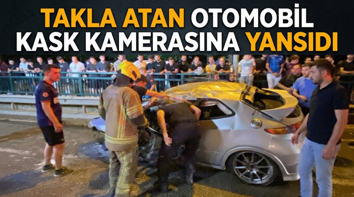 Takla atan otomobil kask kamerasına yansıdı