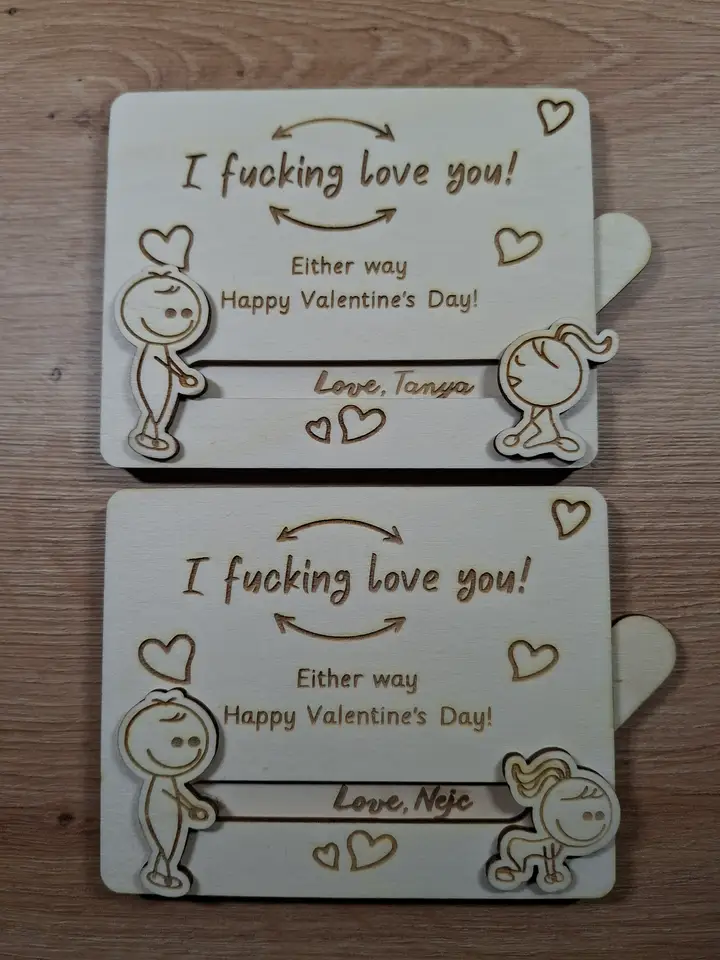 Lesena kartica za Valentinovo - I Love You