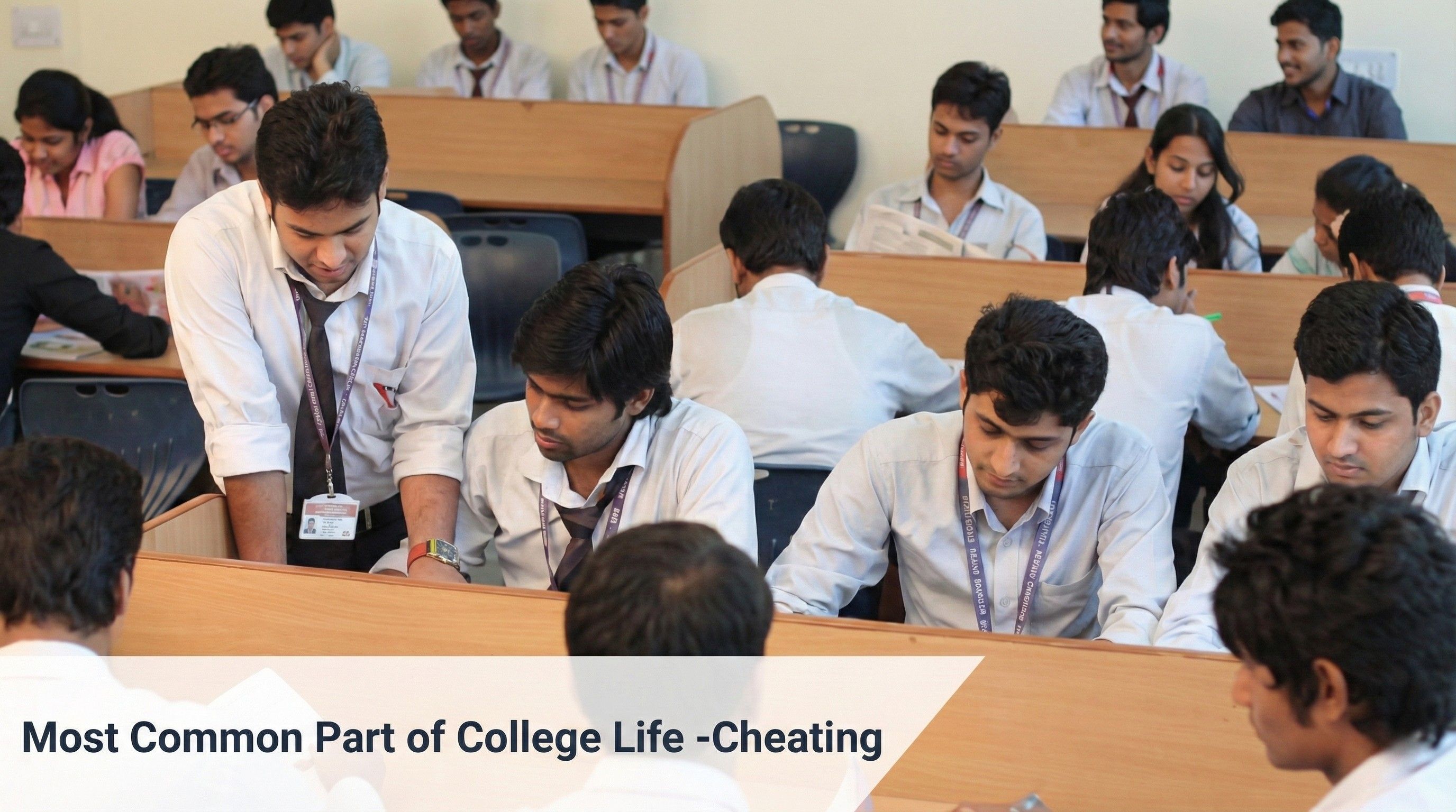 Students taking an exam in a classroom