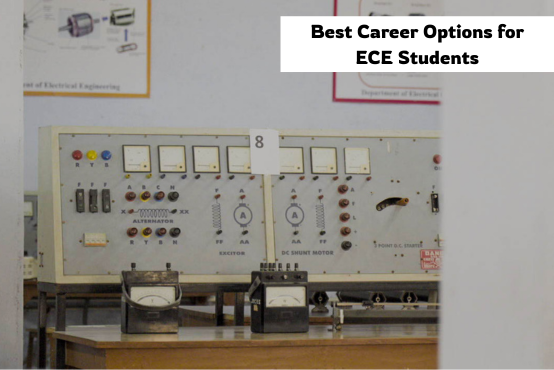 A professional guide detailing career paths for ECE students including VLSI, Telecommunications, and Government sectors.