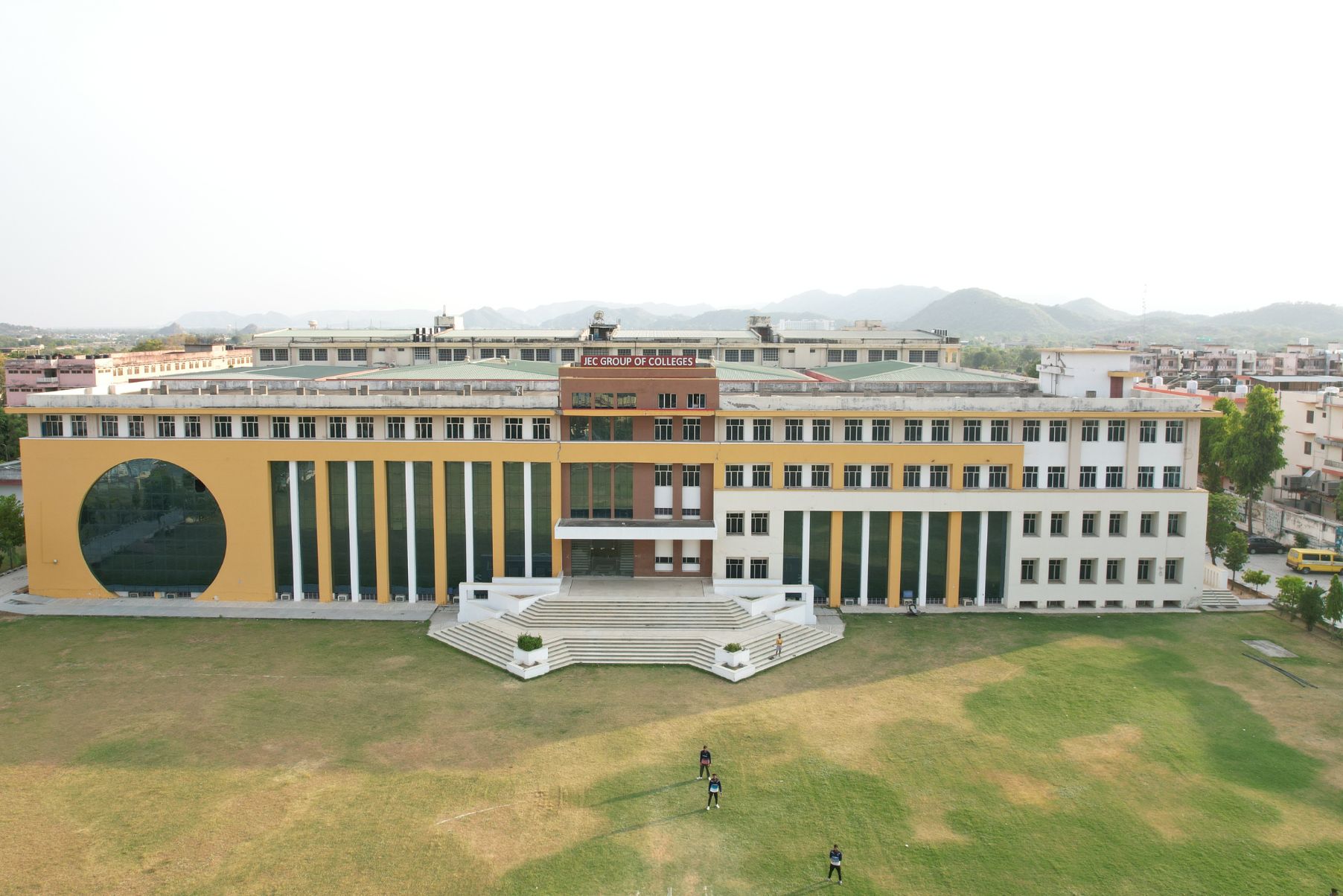 Aerial view of Jaipur Engineering College (JEC) campus main building and grounds