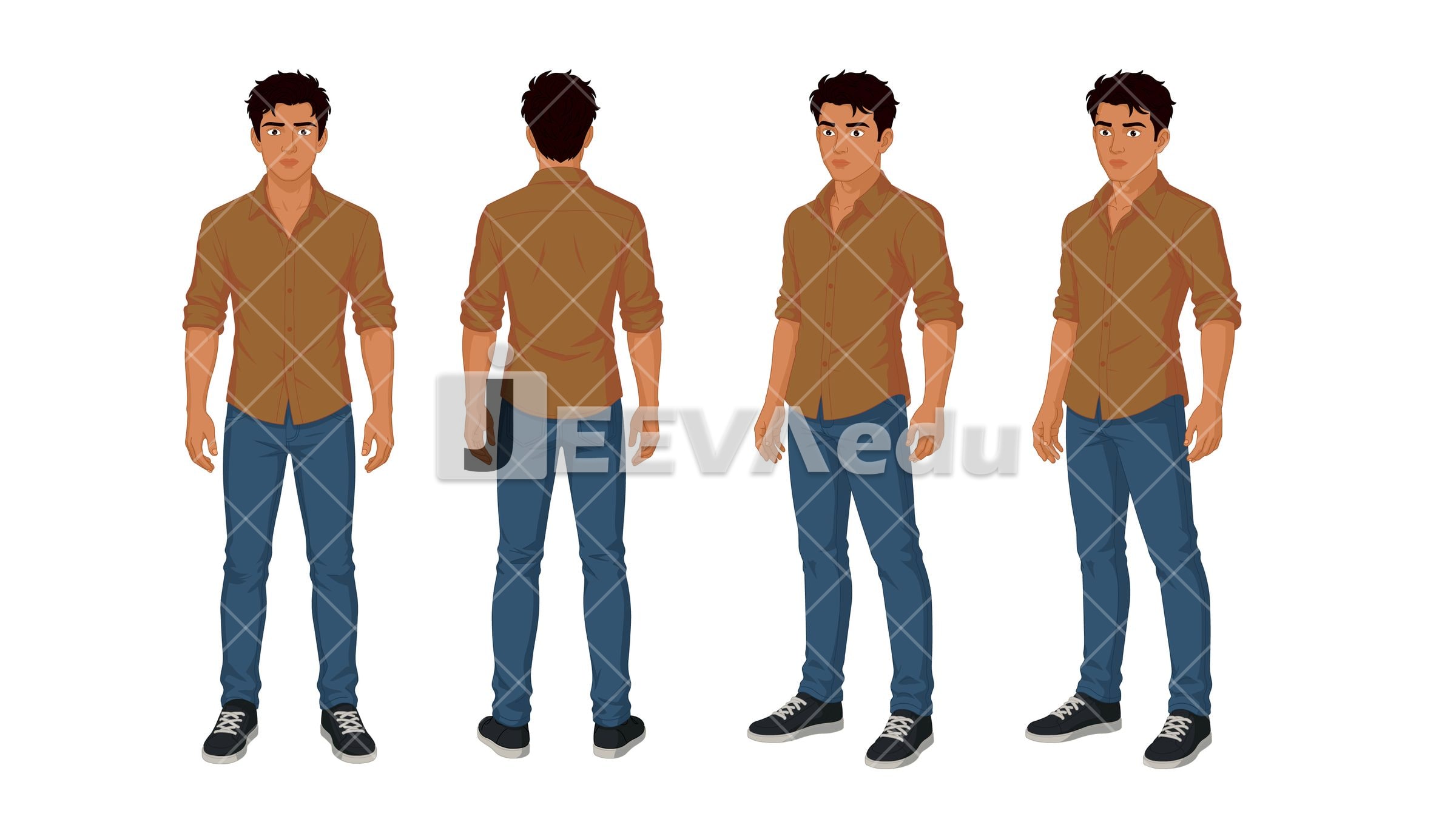 Young Boy 2D Cartoon Character – Multiple Poses